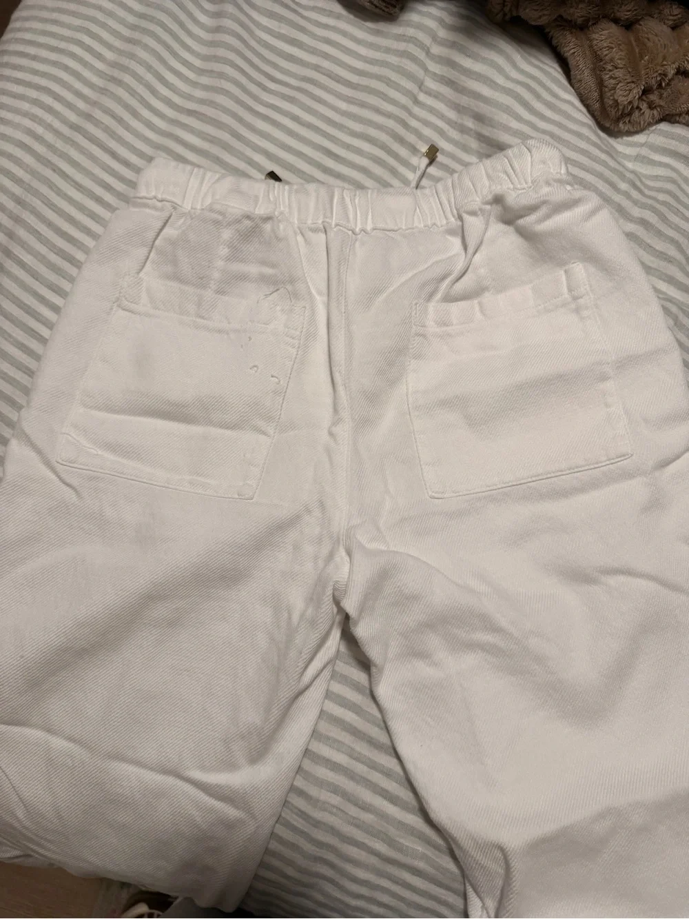 Zara Women's White Linen Straight-Leg Drawstring Pants